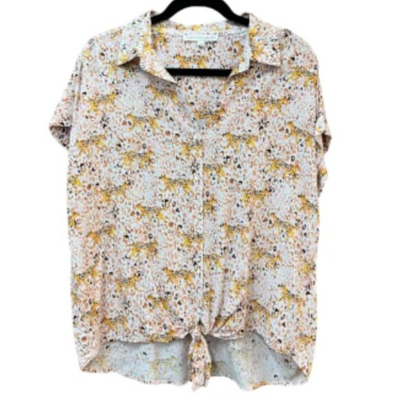 Jane + Delancey Cheetah Print Tie Front Blouse Size Large - Picture 1 of 4